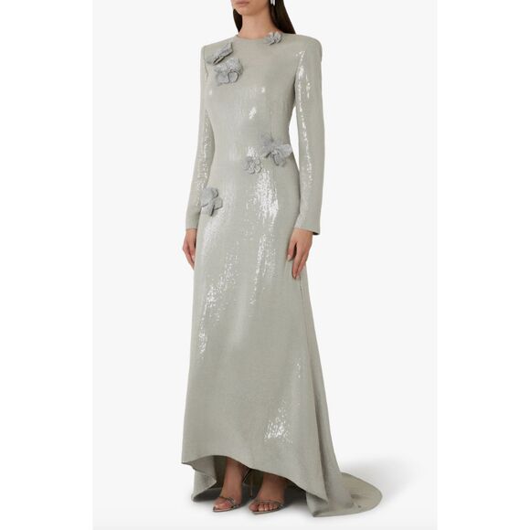 Oscar De La Renta Long Sleeve Sequin Cherry Blossom Embroidered Gown US 6 $5490
